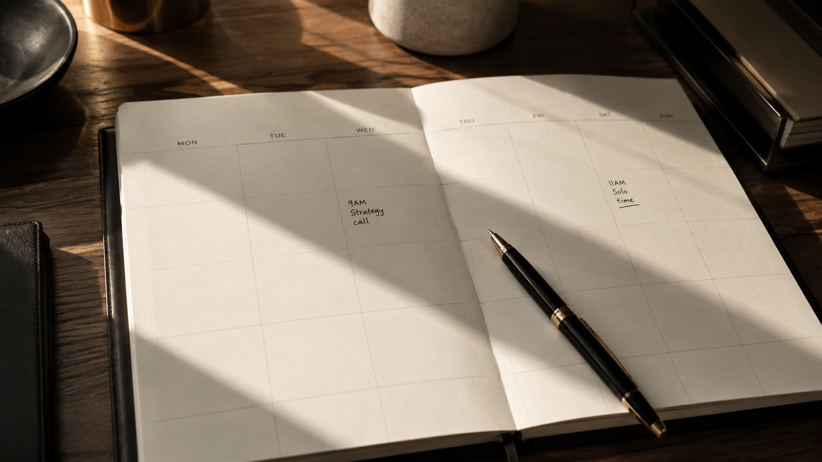 A nearly empty CEO calendar representing focused leadership