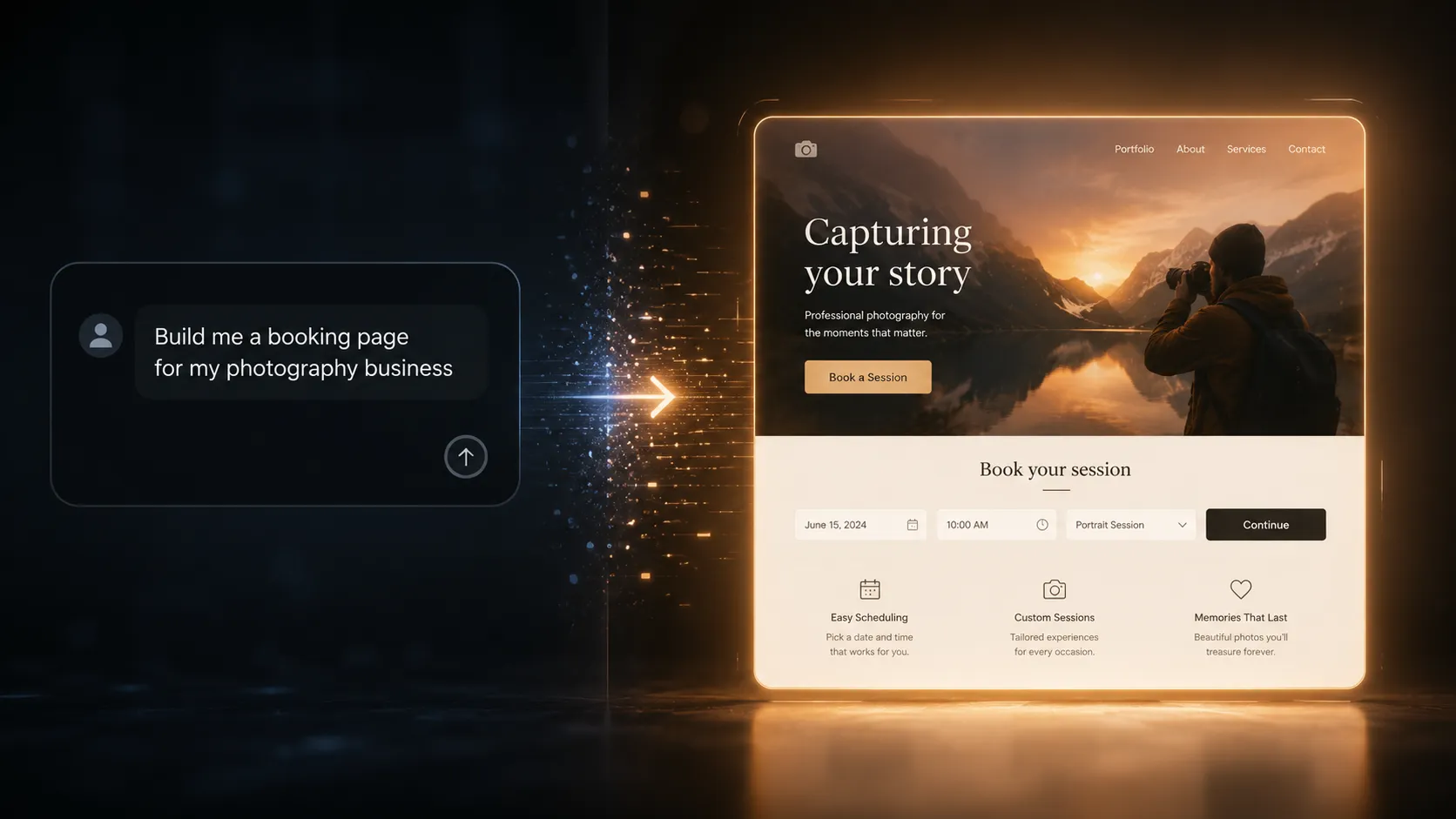 Visual concept showing an AI prompt transforming into a finished digital product