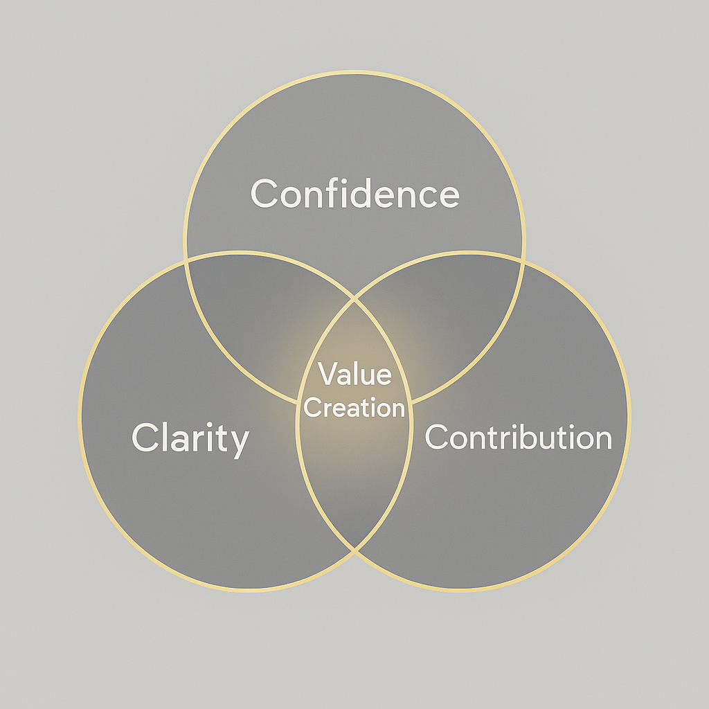 Pyramid showing confidence, clarity, and contribution as foundation of value