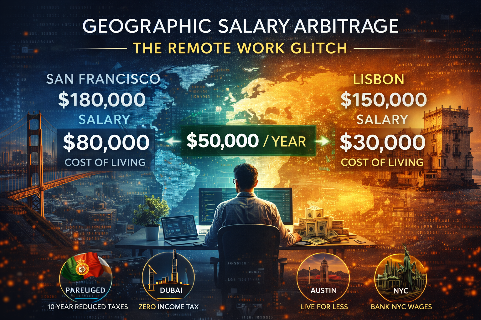 World map showing salary vs cost of living arbitrage opportunities
