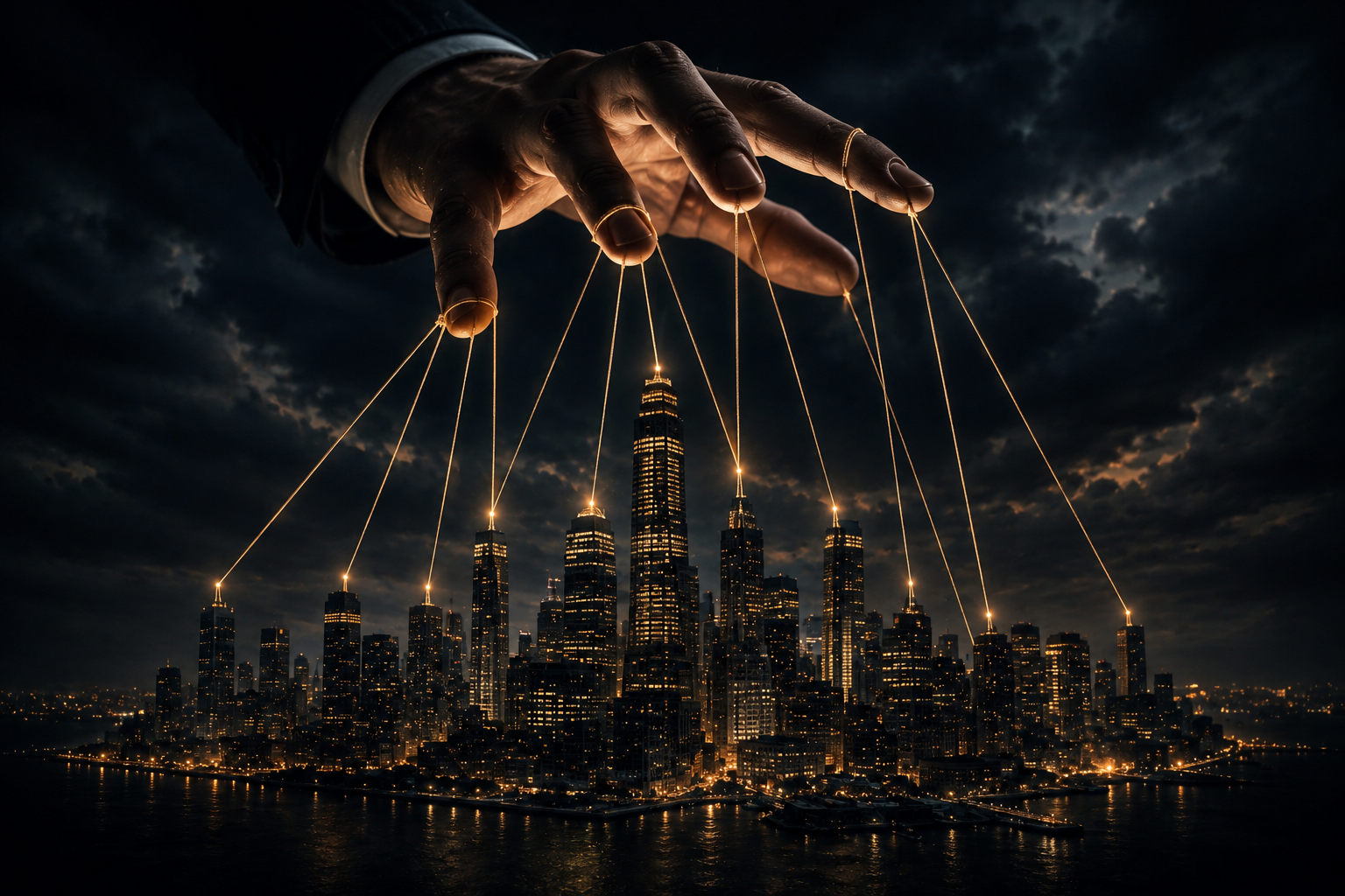 One hand pulling every string — the solopreneur who controls their financial architecture controls everything