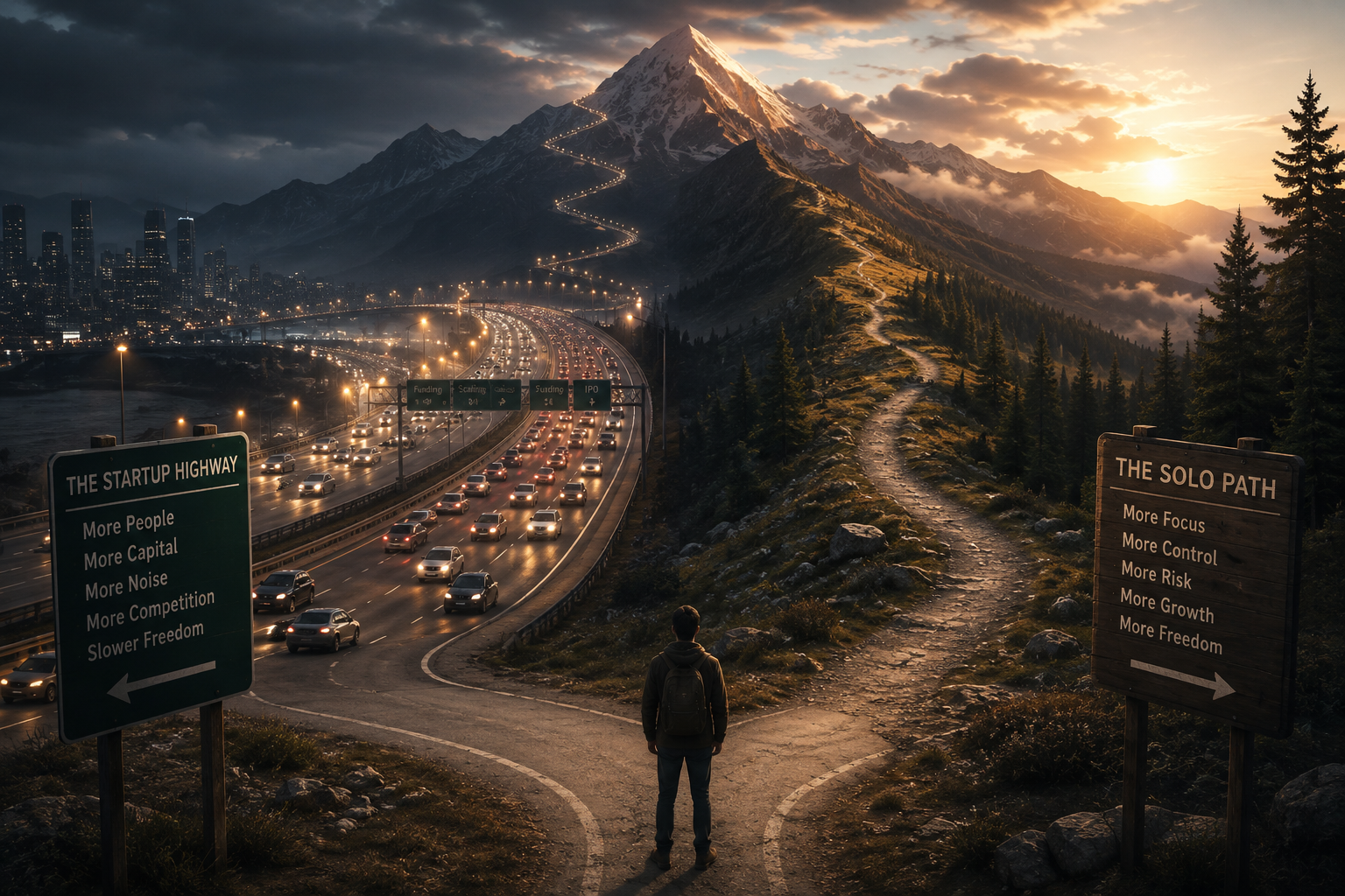 Two paths diverging — a highway and a trail, both leading to the same peak