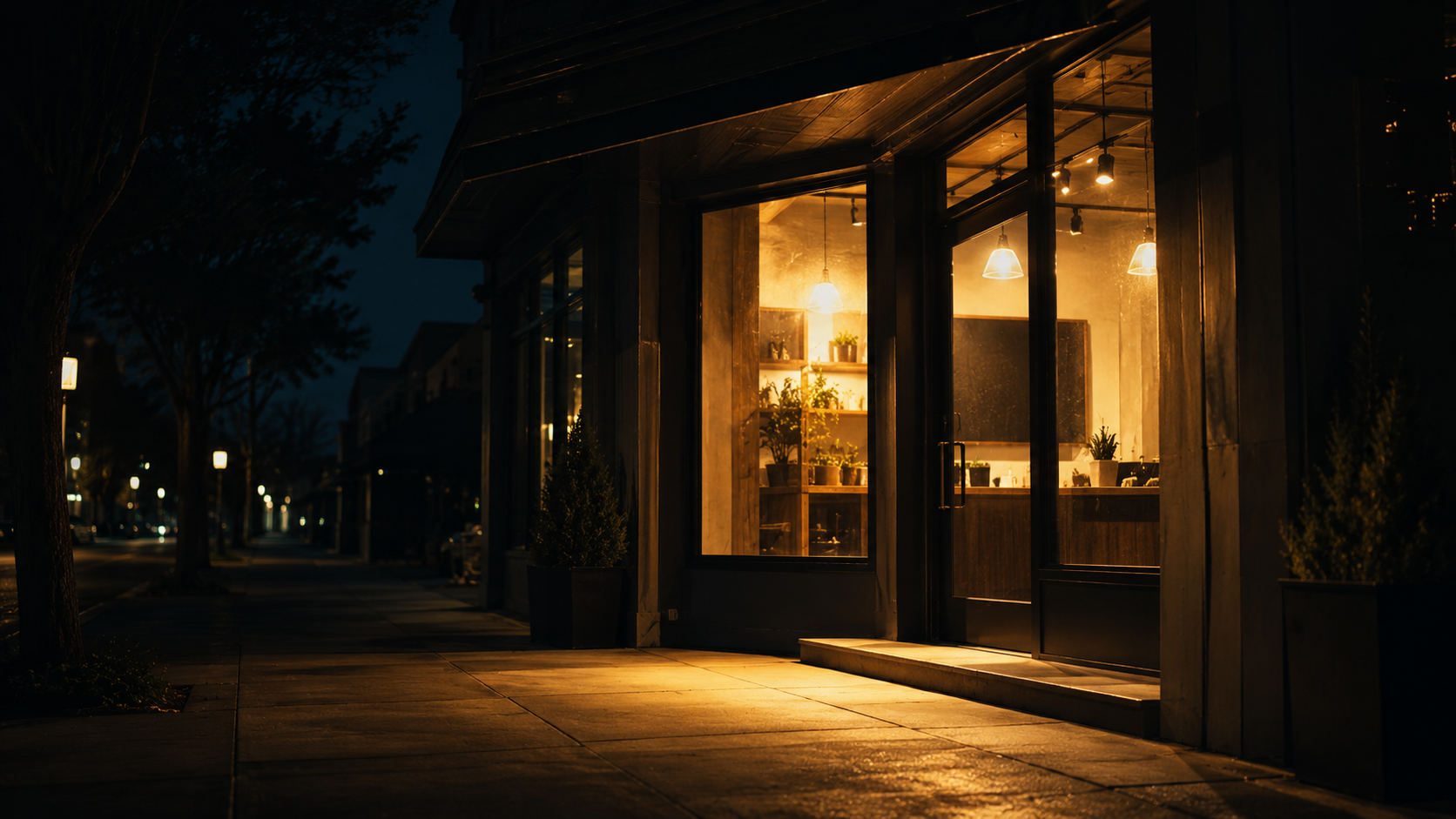 Storefront with lights turned on for the first time — the moment of launch